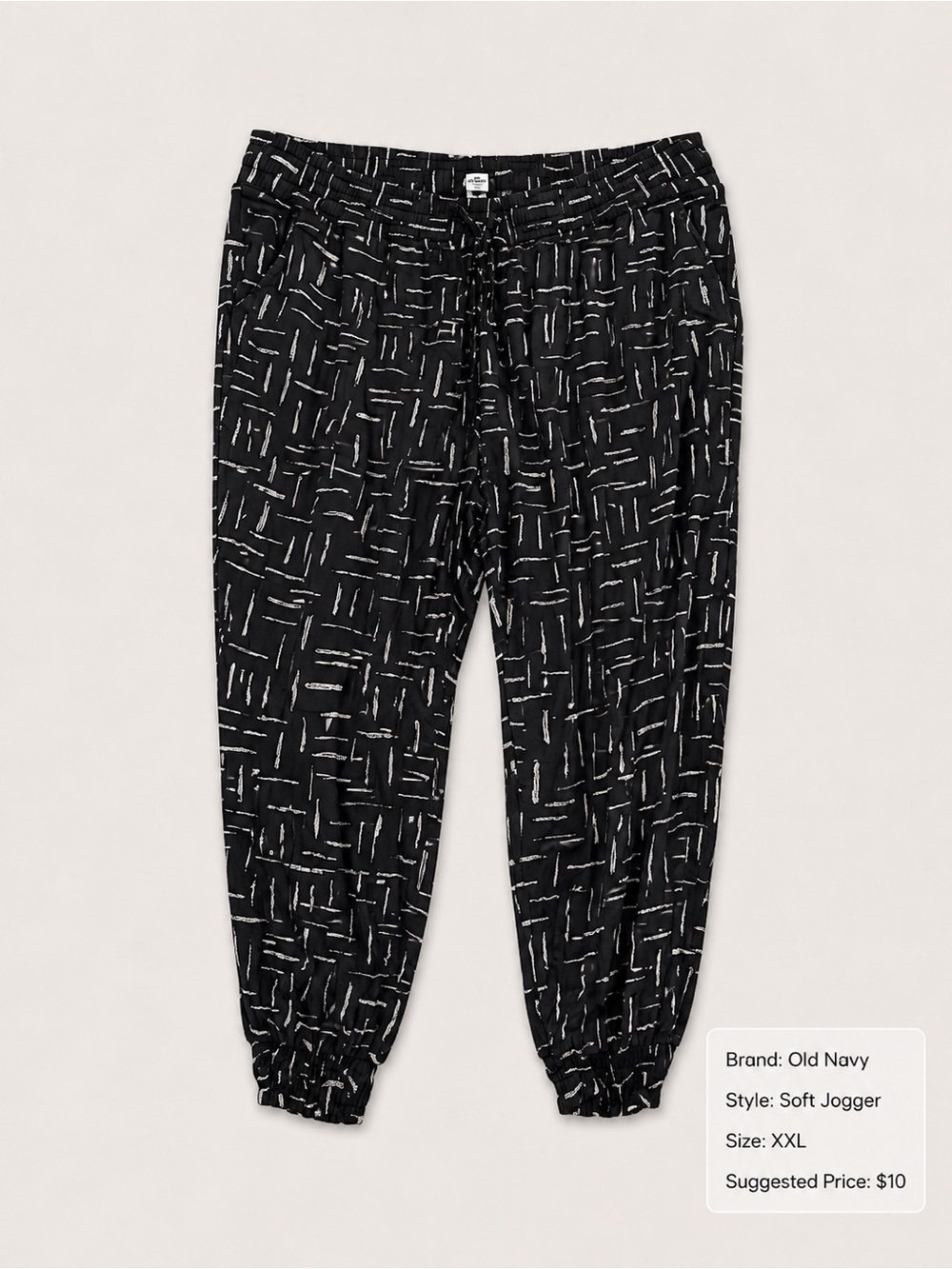 Old Navy Black Jogger Pants with White Dash Print